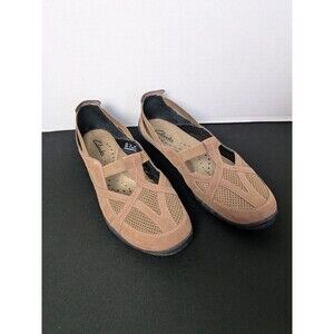 Clarks Shoes Women's Sz 10M Nubuck  Fabric Walking Flats Brown Tan Slip On 85748